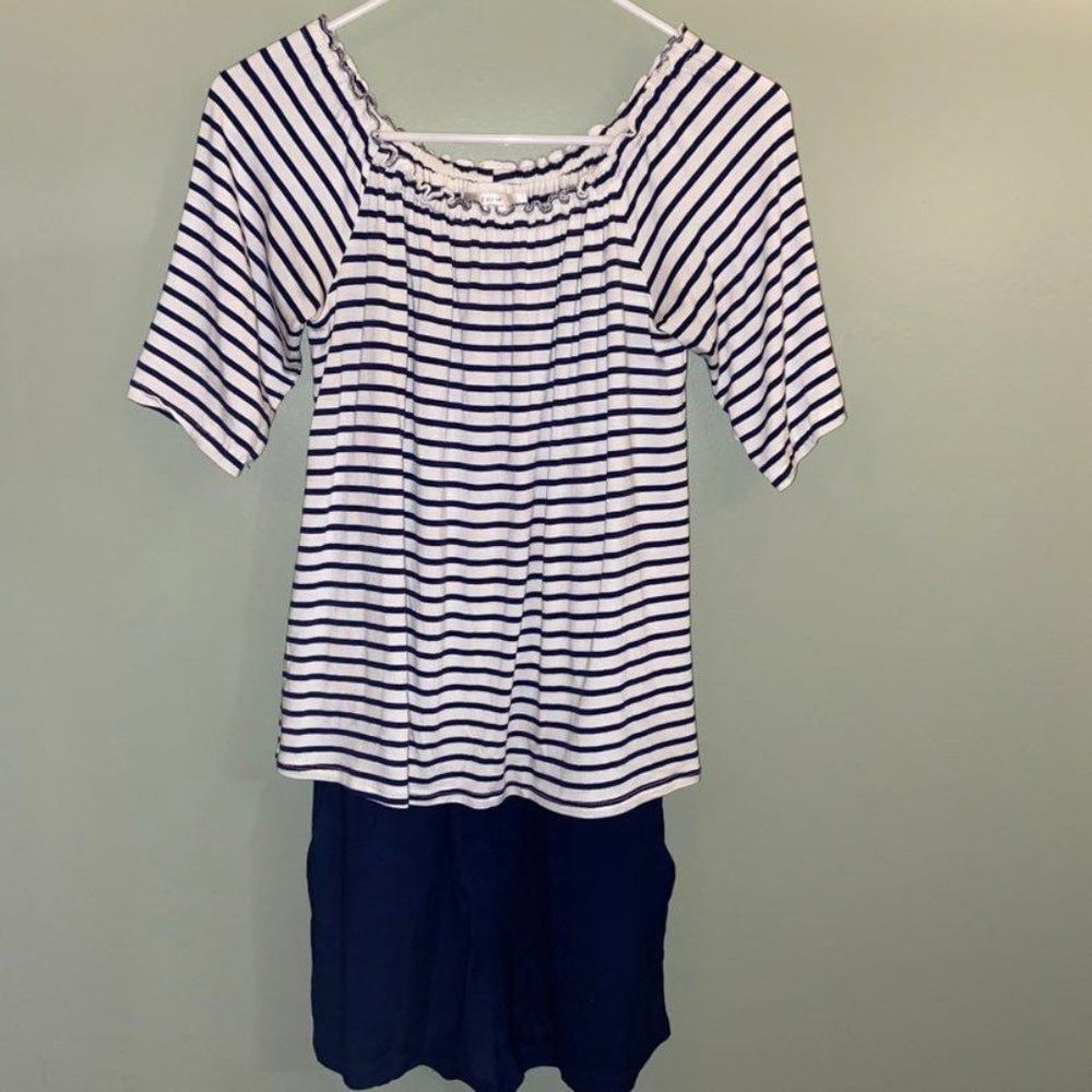 Anthropologie Drew Navy and Cream Romper XS